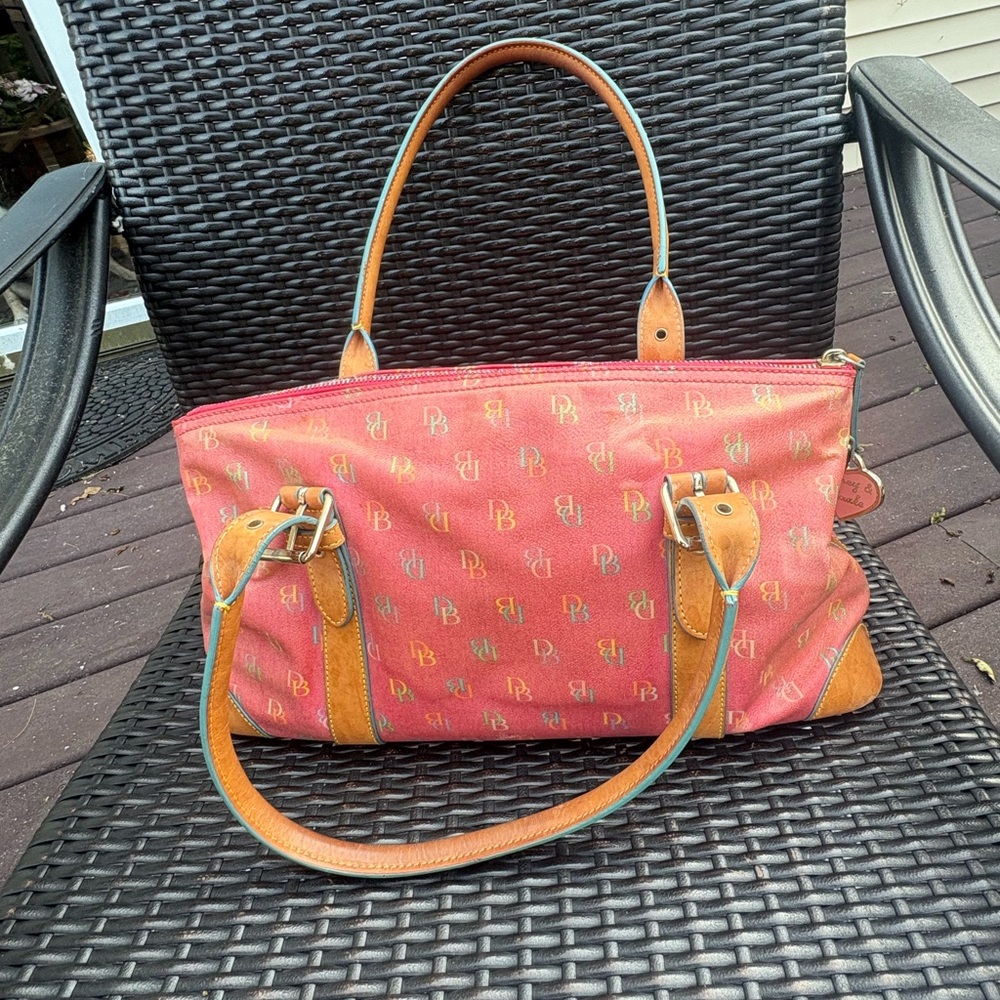 Vintage Y2K Dooney & Bourke Pink & Rainbow DB Logo Medium Satchel Purse
